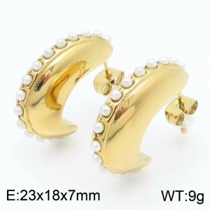 Women Gold-Plated Stainless Steel&Pearls Crescents Earrings - KE114118-KFC