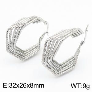 Fashionable and personalized stainless steel creative geometric multi-layer irregular linear charm silver earrings - KE114131-KFC