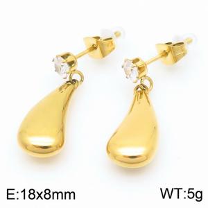 European and American fashion stainless steel creative diamond earrings hanging water droplet shaped pendant tassel charm gold earrings - KE114132-KFC