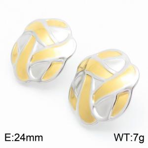 European and American fashion stainless steel creative geometric linear pattern flower temperament gold&silver earrings - KE114138-KFC