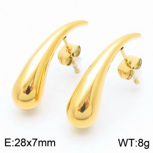 European and American fashion stainless steel slender water droplet temperament gold earrings - KE114142-KFC