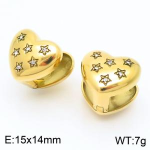 European and American fashion stainless steel double-sided heart-shaped ear clip with diamond pentagram charm gold earrings - KE114146-KFC