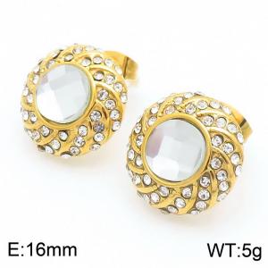 European and American personalized and fashionable stainless steel round studded diamond temperament versatile gold earrings - KE114278-KFC