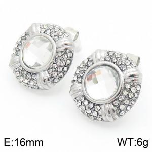 European and American personalized and fashionable stainless steel round studded diamond temperament versatile silver earrings - KE114279-KFC