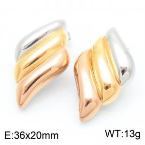 Stainless steel earrings for women's four sided ribbed three color party jewelry - KE114288-KFC