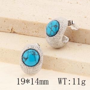Fashion Jewelry Vintage Blue Stone Stainless Steel C Shape Geometric Fashion Earrings For Women - KE114294-YX