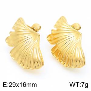 Stainless Steel Earrings, Women's Ginkgo Patterned Earrings, Party Gold Colored Jewelry - KE114313-KFC