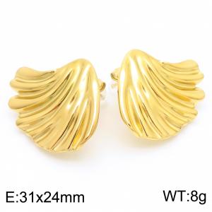Stainless Steel Earrings for Women with Irregular Fan Pattern Earrings Party Gold Color Jewelry - KE114315-KFC