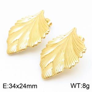 European and American fashion personality stainless steel creative leaf temperament versatile gold earrings - KE114484-KFC