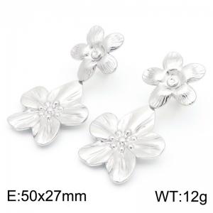 European and American fashion personalized stainless steel double splicing flower temperament versatile silver earrings - KE114498-KFC