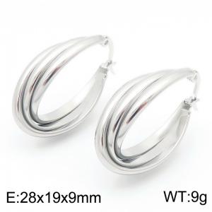European and American fashion personalized stainless steel three ring geometric irregular temperament versatile silver earrings - KE114500-KFC