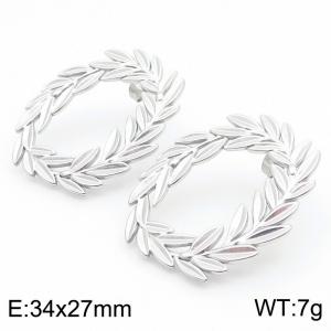 European and American fashion stainless steel creative O-shaped leaves versatile temperament silver earrings - KE114551-KFC