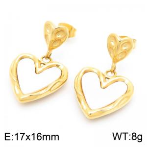 Gold-Plated Stainless Steel Hollowed Love Heart Earrings - KE116237-KJX