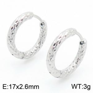 Women 17mm Stainless Steel Pitted Round Clip-on Earrings - KE117440-GC