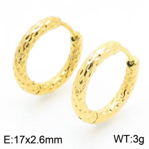 Women 17mm Gold-Plated Stainless Steel Pitted Round Clip-on Earrings - KE117441-GC