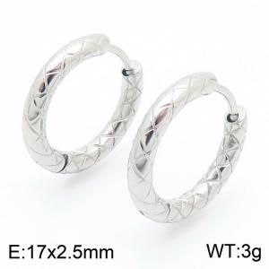 Women 17mm Stainless Steel Net Mark Round Clip-on Earrings - KE117452-GC