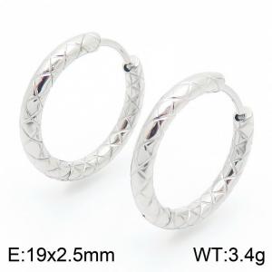 Women 19mm Stainless Steel Net Mark Round Clip-on Earrings - KE117454-GC