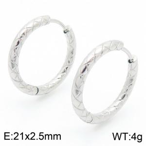 Women 21mm Stainless Steel Net Mark Round Clip-on Earrings - KE117456-GC