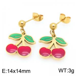Boho Cherry Charm Earrings Women's Gold Color Stainless Steel Jewelry - KE119429-Z
