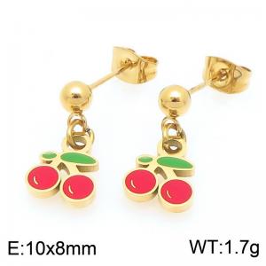 Boho Cherry Charm Earrings Women's Gold Color Stainless Steel Jewelry - KE119430-Z