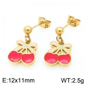 Boho Cherry Charm Earrings Women's Gold Color Stainless Steel Jewelry - KE119431-Z
