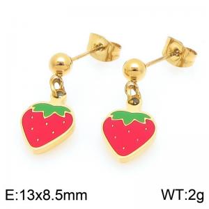 Boho Strawberry Earrings for Women Gold Color Stainless Steel Jewelry - KE119432-Z