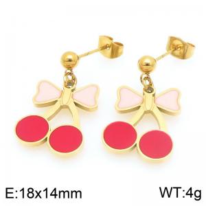 Boho Cherry Charm Earrings Women's Gold Color Stainless Steel Jewelry - KE119434-Z