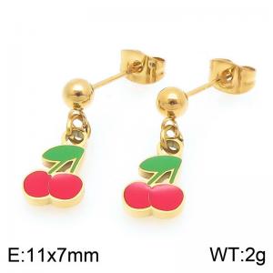 Boho Cherry Charm Earrings Women's Gold Color Stainless Steel Jewelry - KE119435-Z
