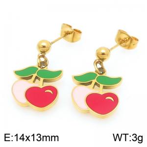 Boho Cherry Charm Earrings Women's Gold Color Stainless Steel Jewelry - KE119436-Z