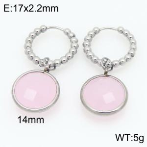 Fashionable stainless steel creative light pink glass diamond circular pendant temperament silver earrings - KE121183-Z