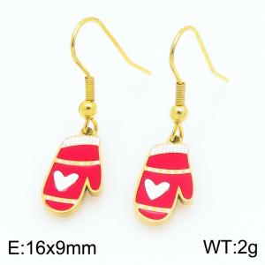 Stainless steel Christmas Love red gloves Dripping Oil earrings for ladies as Jewelry Gifts - KE121260-Z