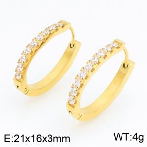 Stainless Steel Stone&Crystal Earring - KE123404-GC