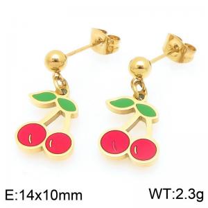 Boho Cherry Charm Earrings Women's Gold Color Stainless Steel Jewelry - KE225994-Z