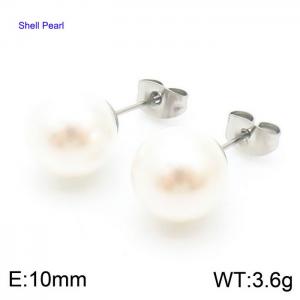 SS Shell Pearl Earrings - KE63315-Z
