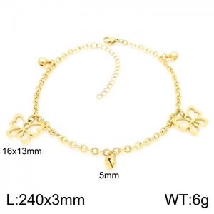 18k Gold Plated Butterfly Bell Pendants Adjustable Bracelet Stainless Steel Anklet Chain - KJ3168-Z
