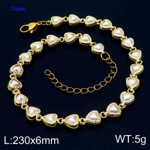 Europe And America White Pearl Heart Copper Adjustable Anklet Temperament 18K Gold Plated Jewelry - KJ3494-Z