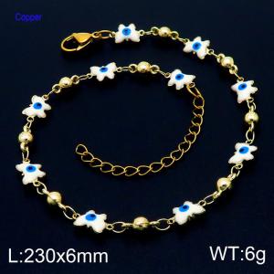 Fashion White Butterfly Eye Beads Copper Adjustable Anklet 18K Gold Plated Womens Jewelry - KJ3496-Z