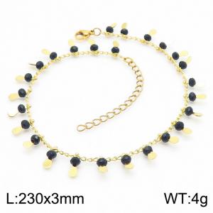 Stainless steel 230x3mm cuban mixed chain lobster clasp many black plastic beads cooper charm beautiful gold anklet - KJ3546-Z