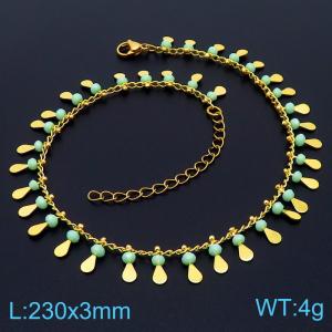 Stainless steel 230x3mm cuban mixed chain lobster clasp many green plastic beads cooper charm beautiful gold anklet - KJ3547-Z