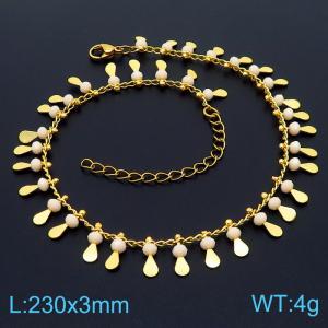 Stainless steel 230x3mm cuban mixed chain lobster clasp many light brown plastic beads cooper charm beautiful gold anklet - KJ3548-Z