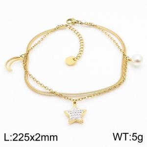 Simple stainless steel star moon double layer patchwork women's anklet - KJ3589-RY
