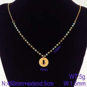 Stainless Steel Stone & Crystal Necklace - KN107028-Z