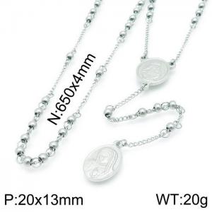 Stainless Steel Rosary Necklace - KN117512-Z