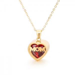 Birthday Stone Month MOM Heart Shaped Polished Pendant Necklace Mother's Day Gift - KN196889-K