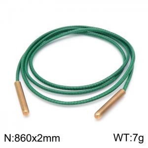 860mm Women Fashion Green Rose Gold Stainless Steel&Leather Cord Necklace - KN197998-Z