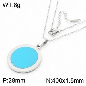 Simple circular blue shell titanium steel necklace - KN201173-HG