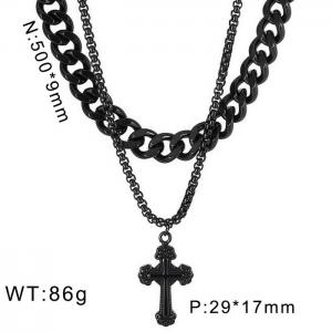 Stainless Steel Black-plating double chain cross Necklace - KN201776-KFC