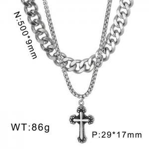 Steel color double chain cross Stainless Steel  Necklace - KN201778-KFC