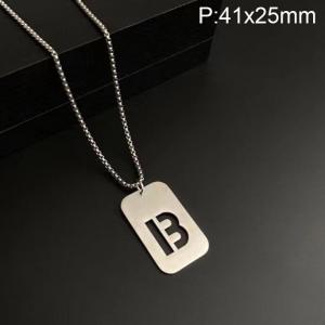 Stainless Steel Letter Necklace - KN227483-WGLB