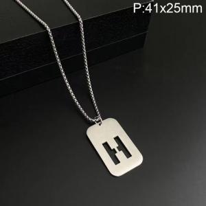 Stainless Steel Letter Necklace - KN227489-WGLB